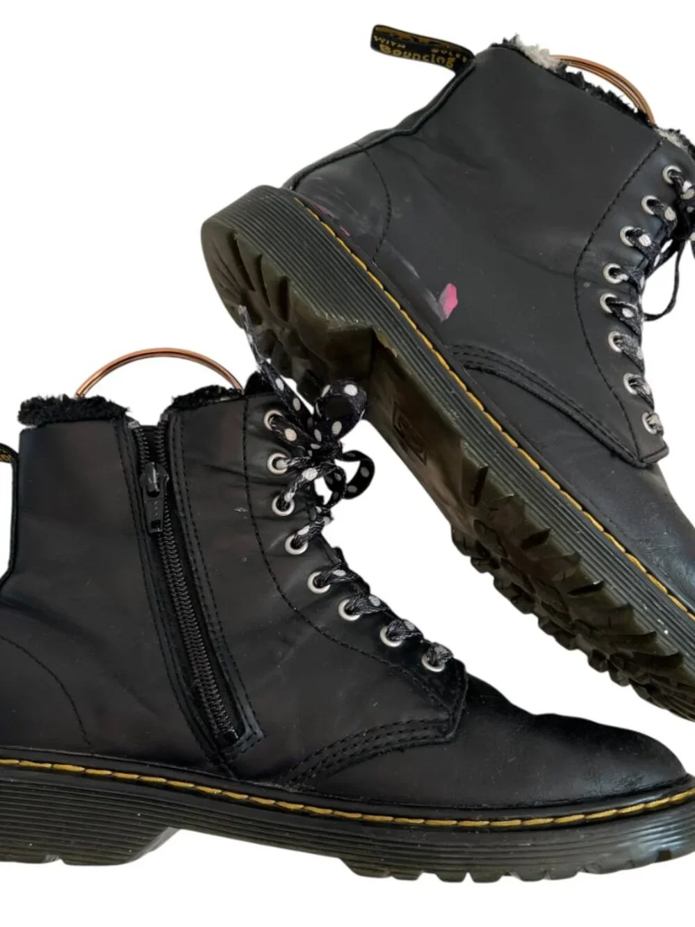 Dr Martens boots Youth 1460 Serena Faux Fur Lined Leather Lace Up black size 5